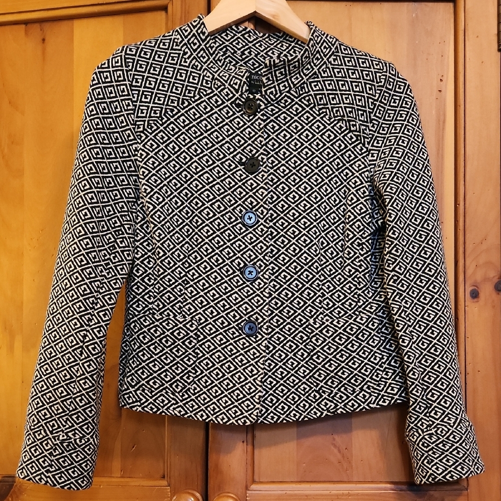Nicole Miller Black and White Geometric Blazer